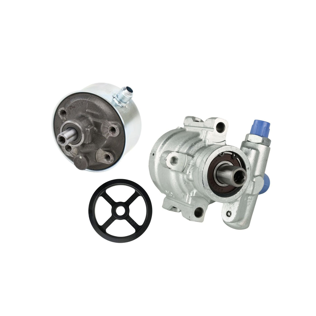 hydraulic steering pumps and pulleys on a white background