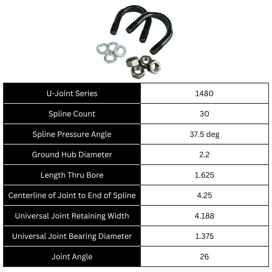Technical specifications of a GM 14 bolt 10.5 yoke upgrade on a white background