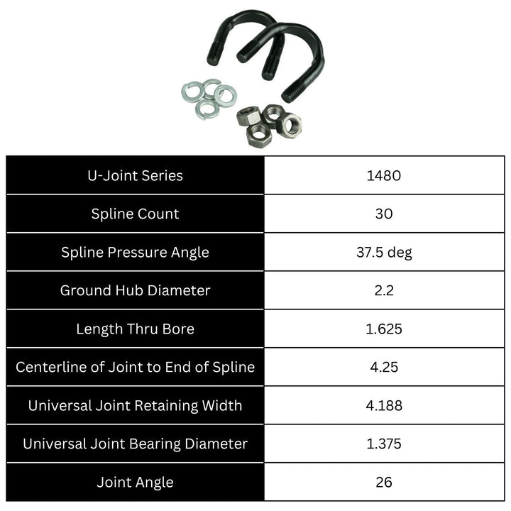 Technical specifications of a GM 14 bolt 10.5 yoke upgrade on a white background