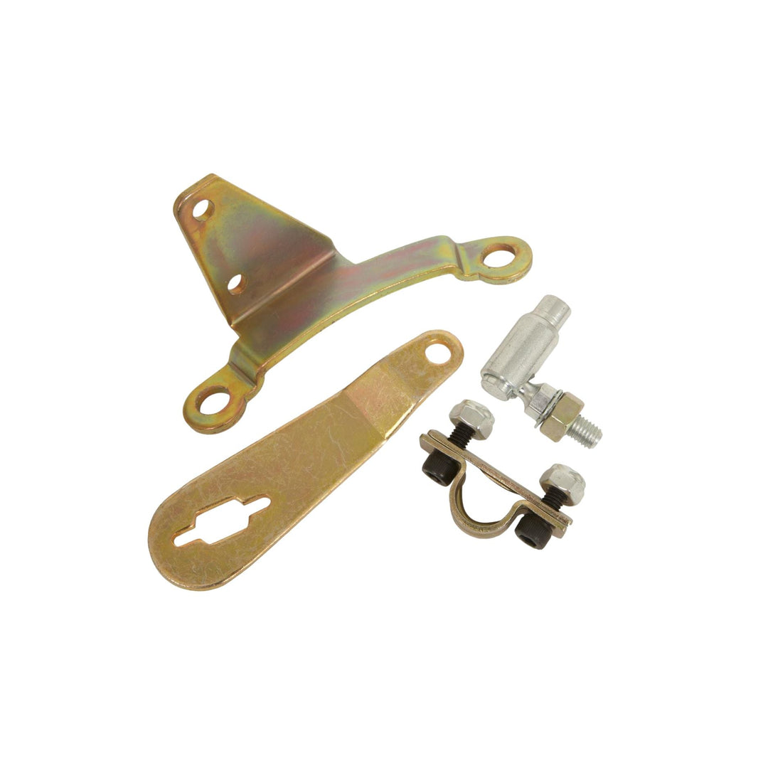 Winters GM TH400 Shift Linkage Kit  hardware set including a triangular hinge plate, a flat mounting bracket, a silver metal rod with a nut, and a U-bolt with washers, shown on a plain white background.