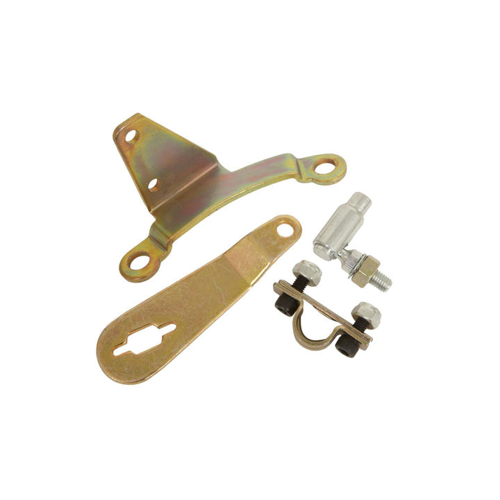 Winters GM TH400 Shift Linkage Kit  hardware set including a triangular hinge plate, a flat mounting bracket, a silver metal rod with a nut, and a U-bolt with washers, shown on a plain white background.