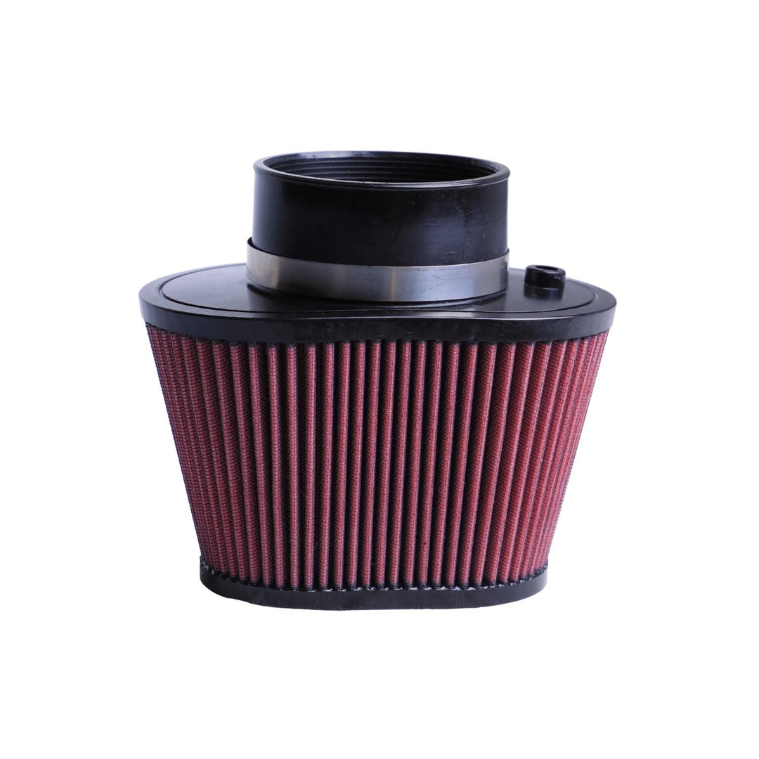 Red 8 layer cotton air intake filter on a white background