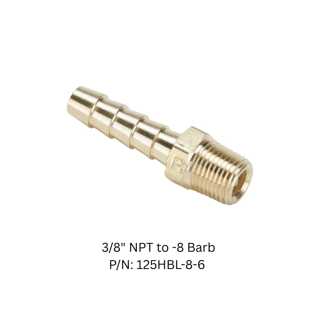 Parker Brass 3/8" NPT to -6 or -8 Barb Fitting (each)