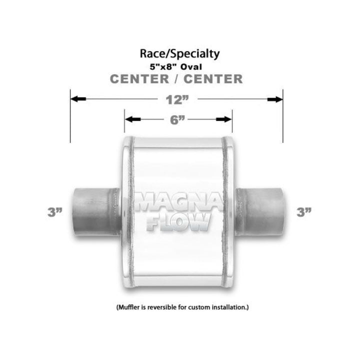 Magna Flow rock crawler muffler with dimensions labeled on a white background
