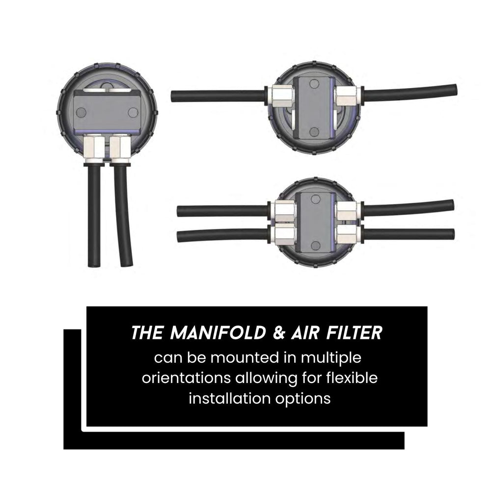 off road diff breather relocation system with flexible hoses on a white background