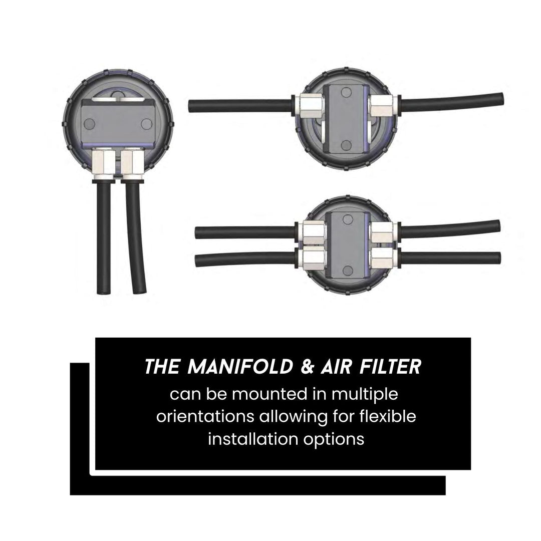 off road diff breather relocation system with flexible hoses on a white background