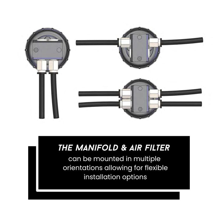 off road diff breather relocation system with flexible hoses on a white background