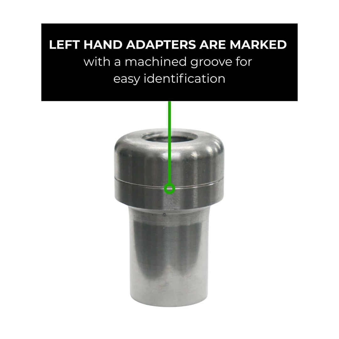 chromoly threaded tube insert with a machined groove for left-hand identification on a white background