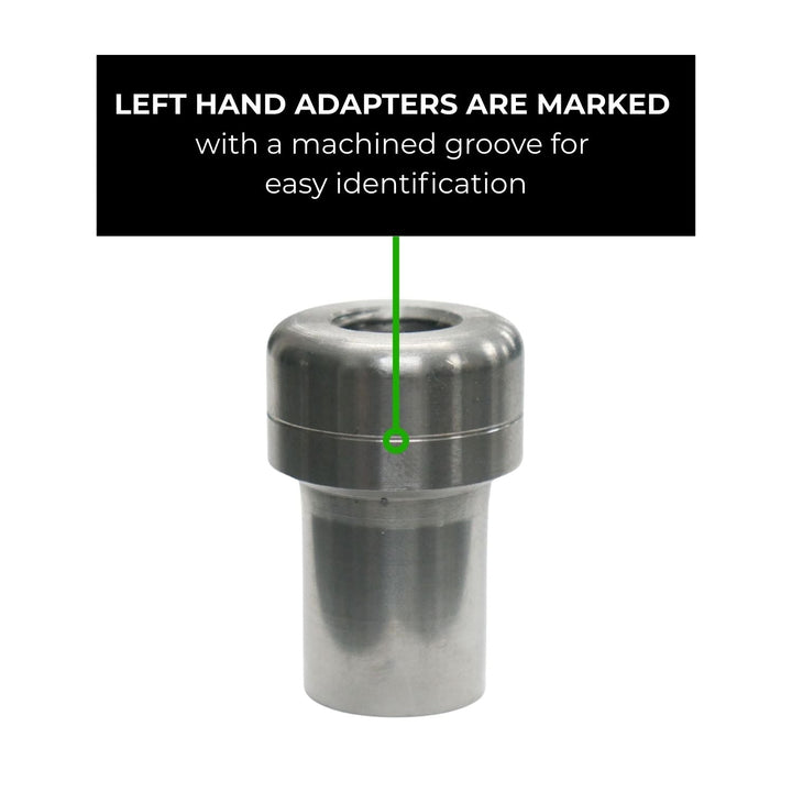 chromoly threaded tube insert with a machined groove for left-hand identification on a white background