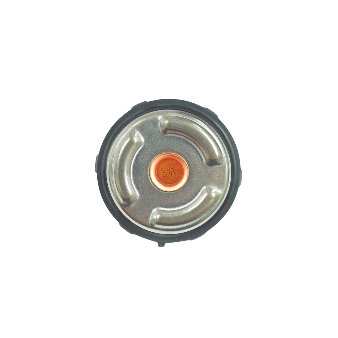 OEM replacement LS thermostat with seal bottom view on a white background