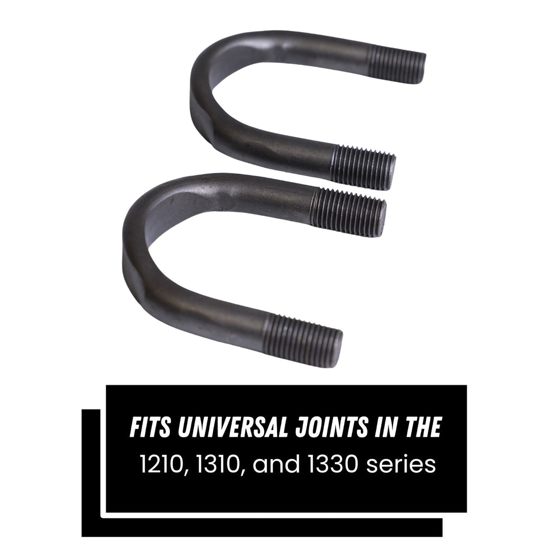 Two black 1330 series driveshaft hardware with text indicating compatibility on a white background
