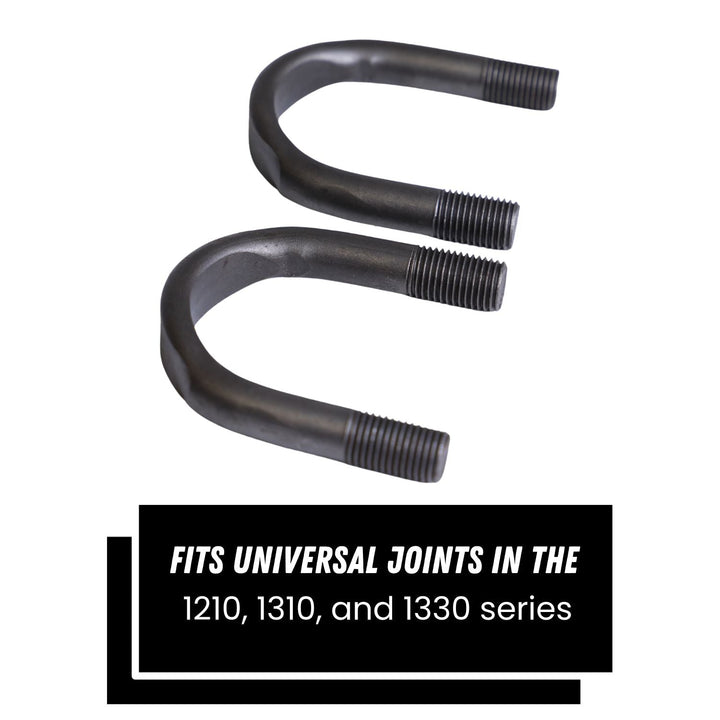 Two black 1330 series driveshaft hardware with text indicating compatibility on a white background