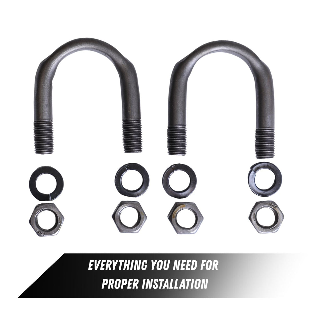 Set of U-bolts, washers, and nuts on a white background with text &