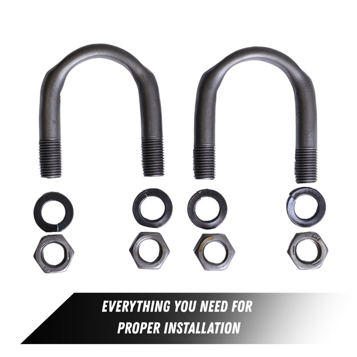 Set of U-bolts, washers, and nuts on a white background with text &
