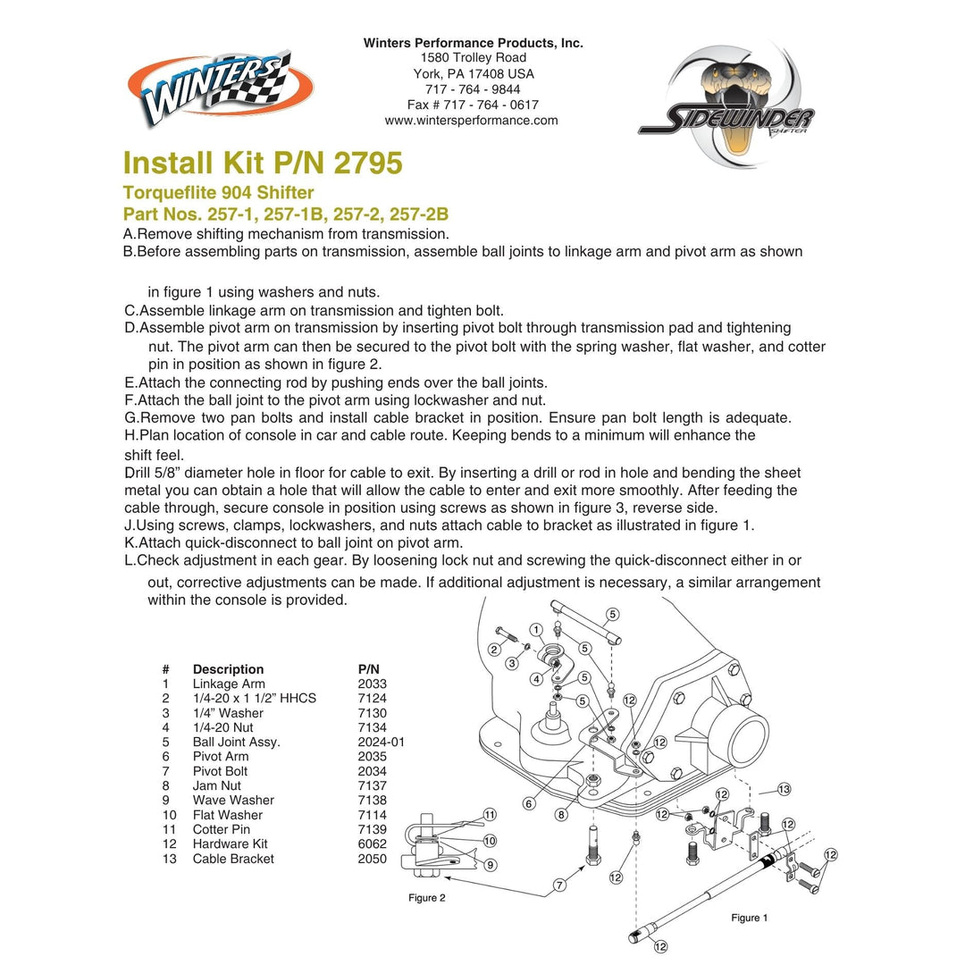 Winters TorqueFlite 904 / 999 Shift Linkage Kit 2795