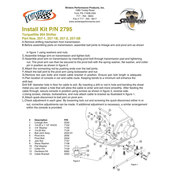 Winters TorqueFlite 904 / 999 Shift Linkage Kit 2795