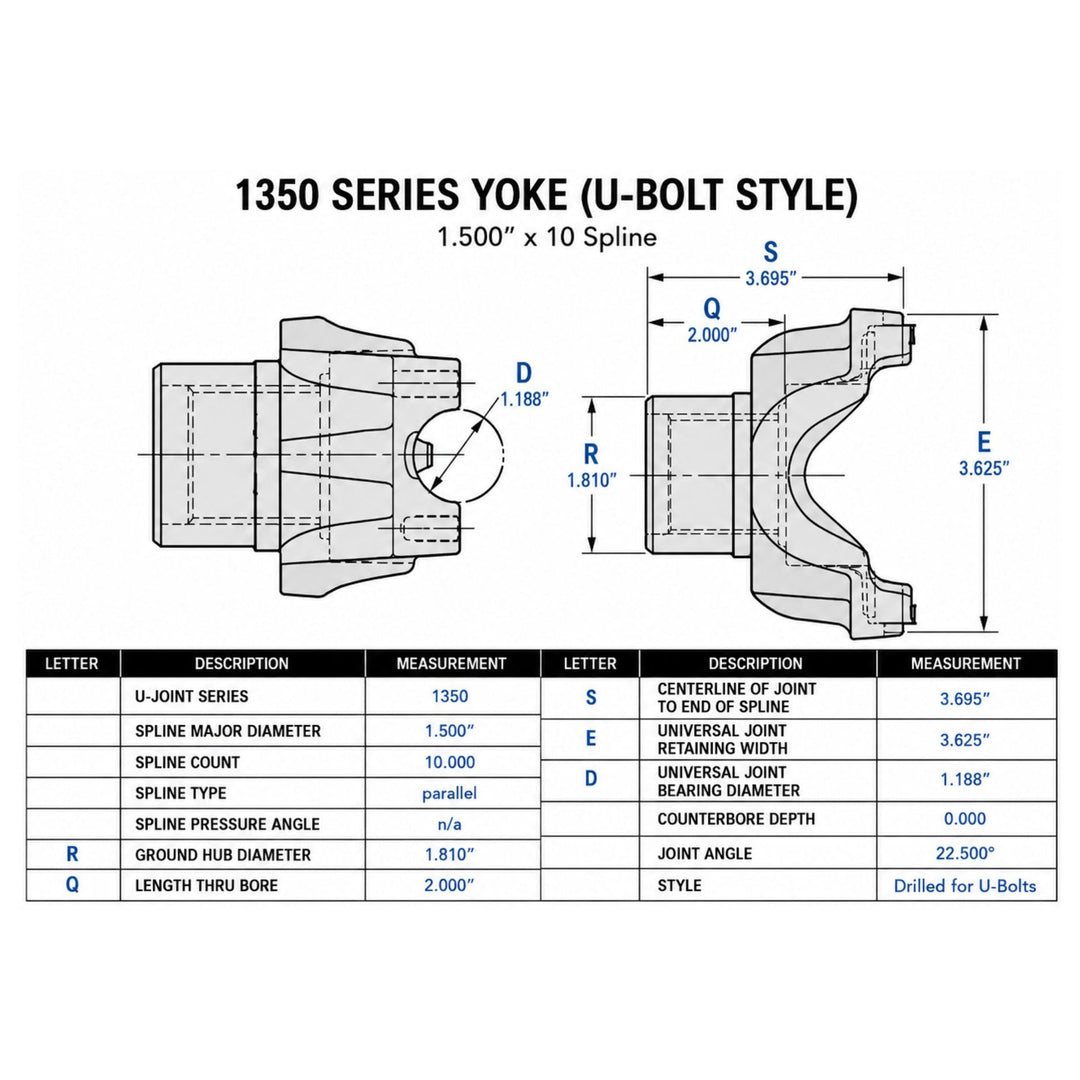Spicer 1350 Yoke 1.5" x 10 Spline - U-Bolt Style