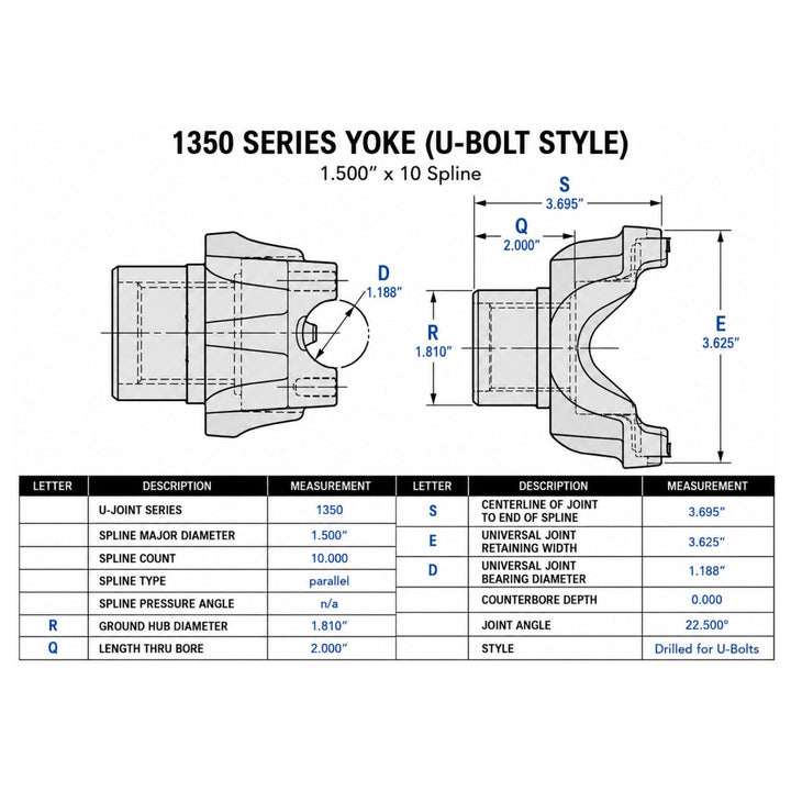Spicer 1350 Yoke 1.5" x 10 Spline - U-Bolt Style
