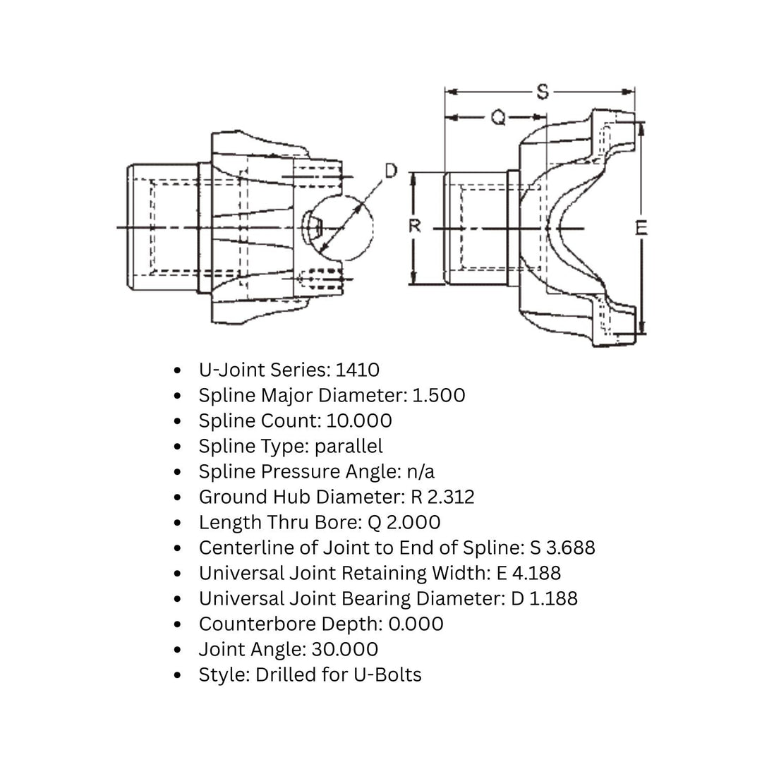 Spicer 1410 Yoke 1.5" x 10 Spline - U-Bolt Style