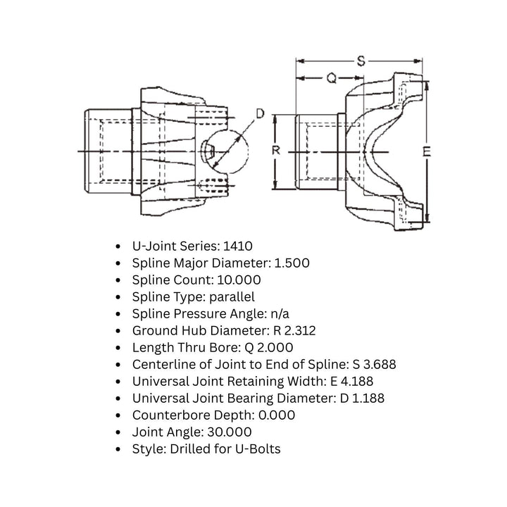 Spicer 1410 Yoke 1.5" x 10 Spline - U-Bolt Style