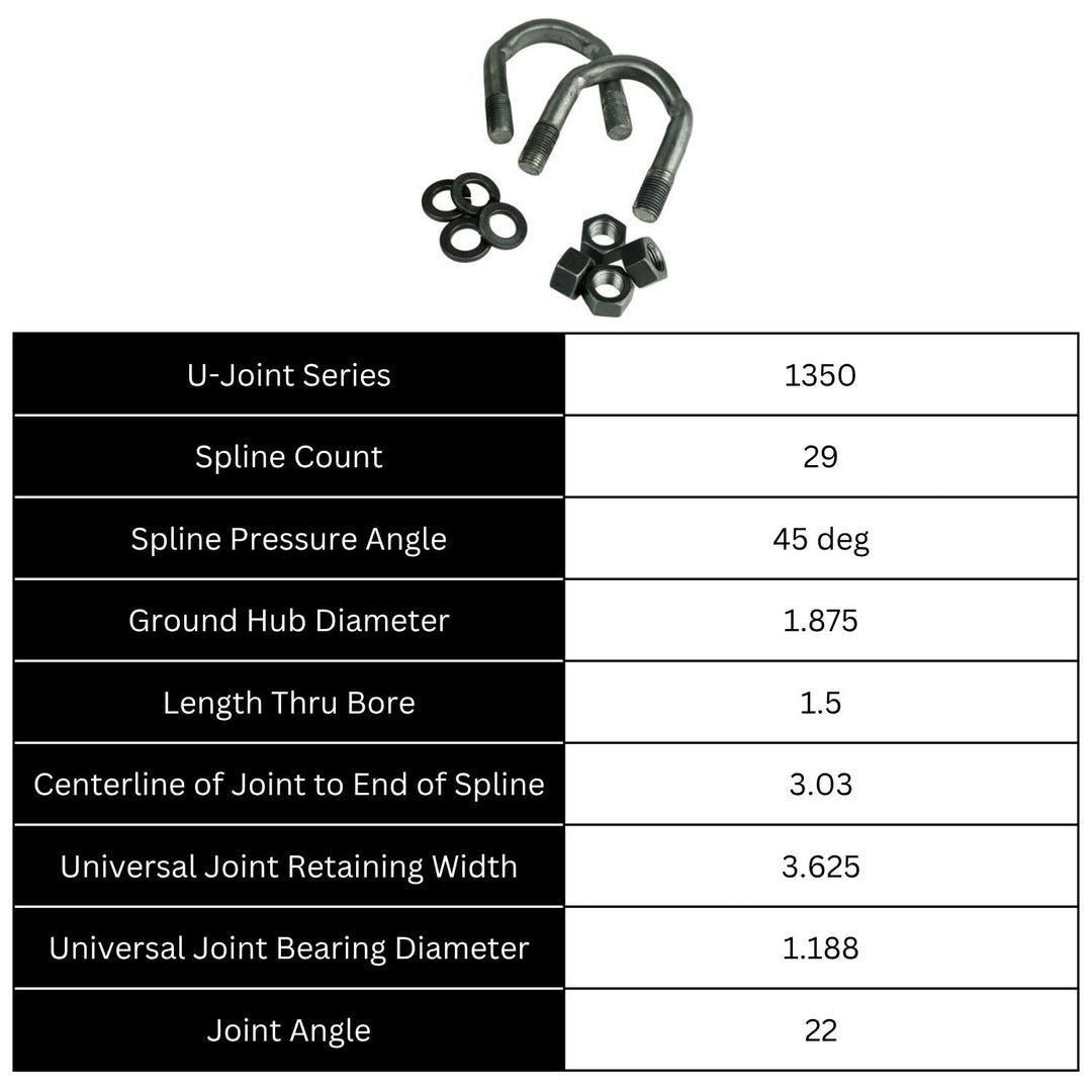 Technical specifications of forged U-bolt driveshaft yoke on a white background