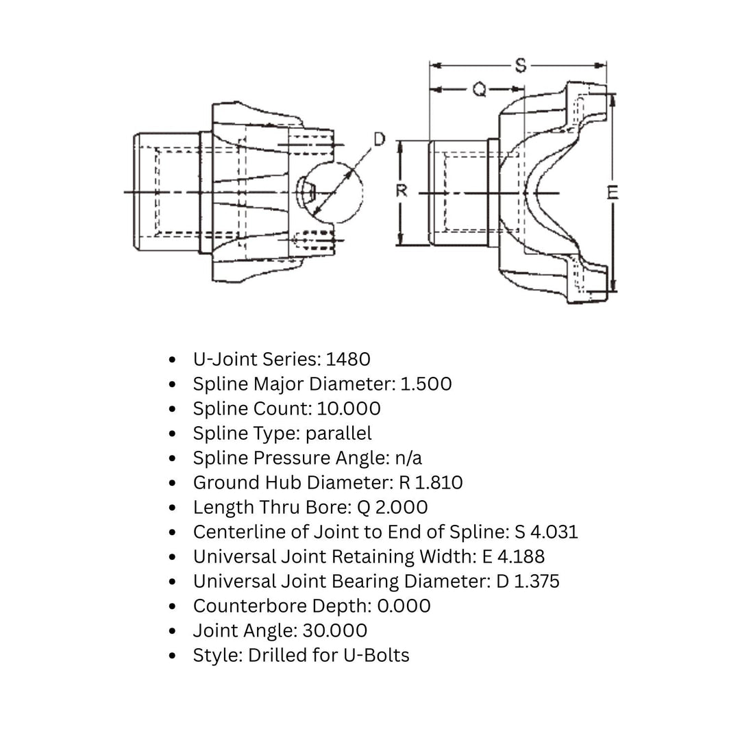 Spicer 1480 Yoke 1.5 x 10-Spline - U-Bolt Style