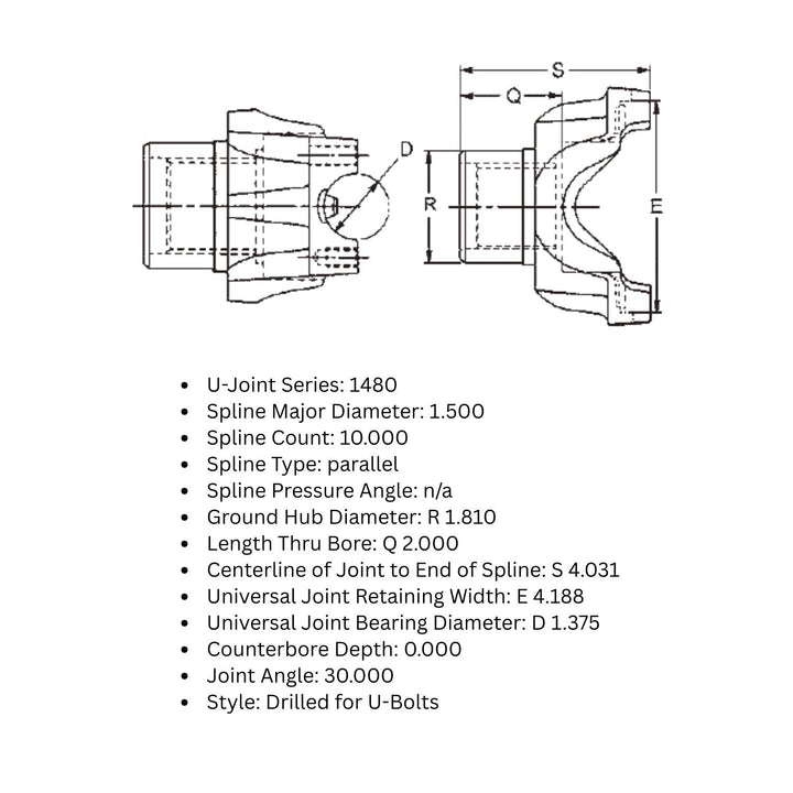 Spicer 1480 Yoke 1.5 x 10-Spline - U-Bolt Style