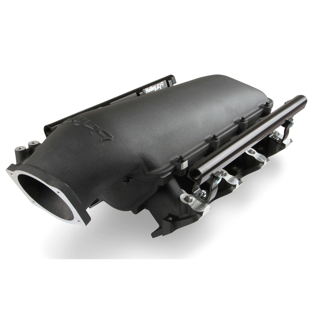 A black LS3 and L92 top feed intake manifold kit with silver metal components, photographed on a clean white background.