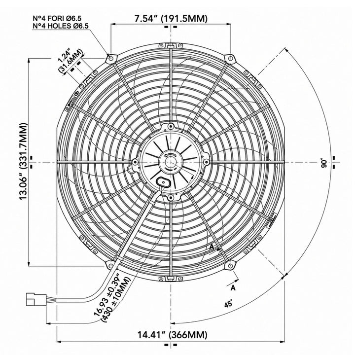 SPAL 14" Electric Radiator Fan – 1864 CFM – 12V