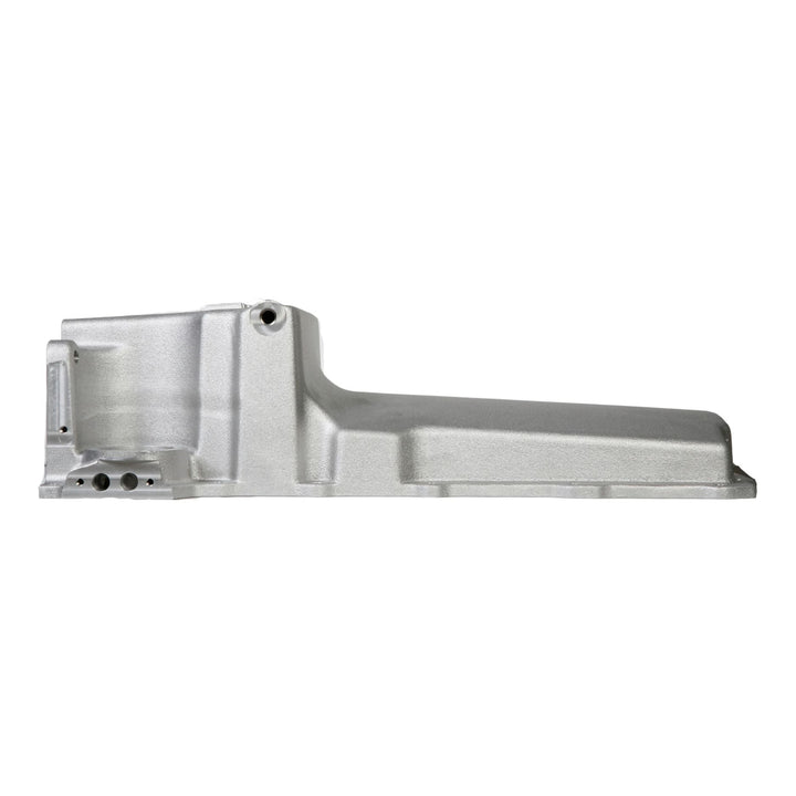 A silver GM LS swap oil pan for classic car, shown from a side profile view against a plain white background.