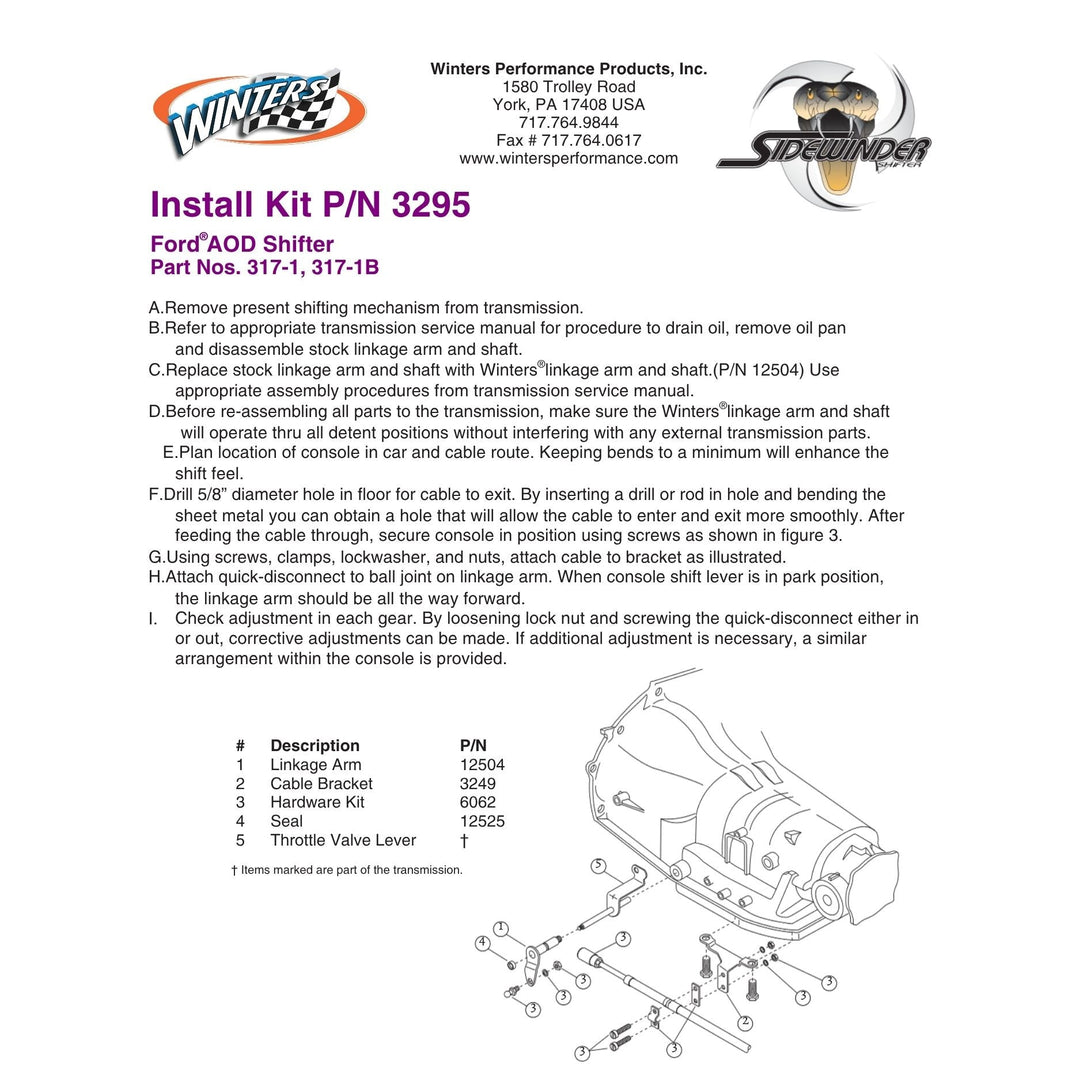 Winters Ford AOD Shift Linkage Kit 3295