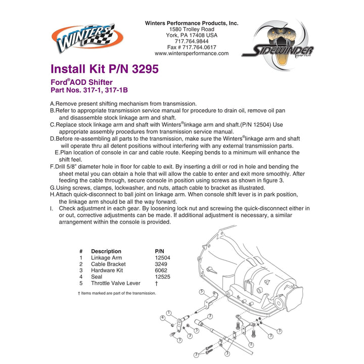 Winters Ford AOD Shift Linkage Kit 3295