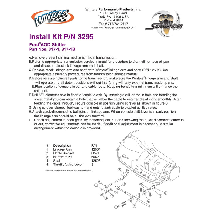 Winters Ford AODE Shift Linkage Kit 3495