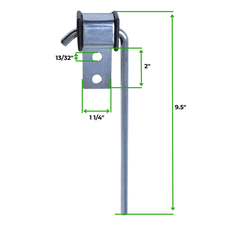 9.5 inch rod exhaust hanger with rubber bushing with dimensions labeled on a white background