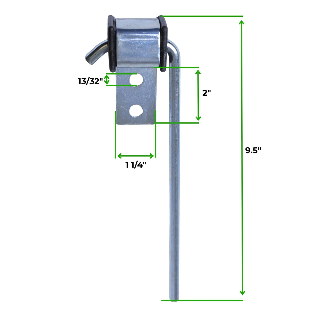 9.5 inch rod exhaust hanger with rubber bushing with dimensions labeled on a white background