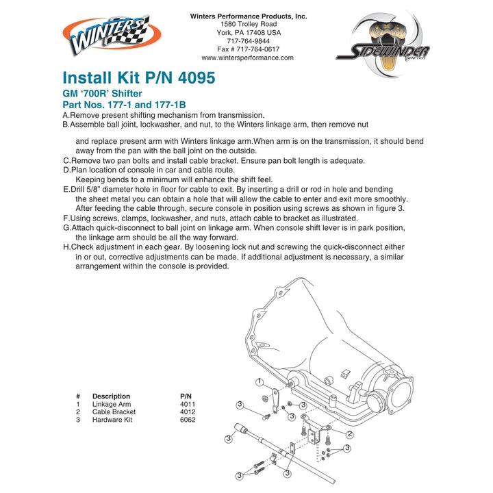 Winters GM 700R4 / 4L60 Shift Linkage Kit 4095
