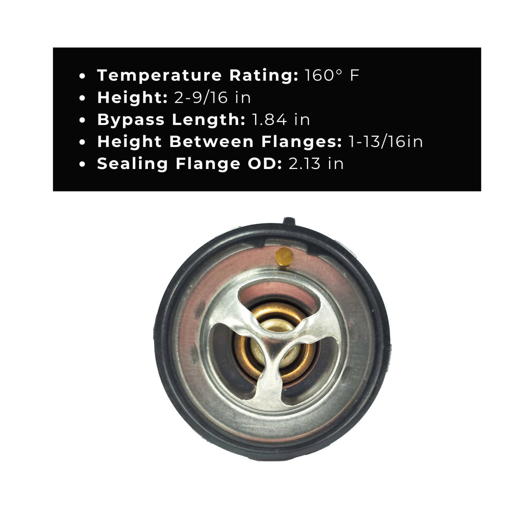 stainless steel automotive thermostat 160 degree with specifications on a white background