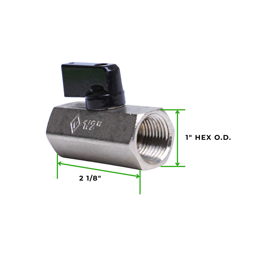 fuel system shutoff valve -6 AN adapter for LS swap with dimensions labeled on a white background