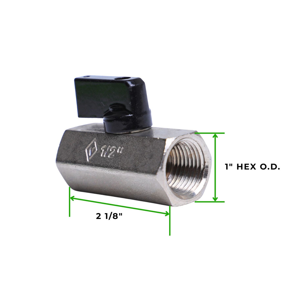 fuel system shutoff valve -6 AN adapter for LS swap with dimensions labeled on a white background