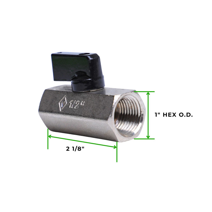 fuel system shutoff valve -6 AN adapter for LS swap with dimensions labeled on a white background