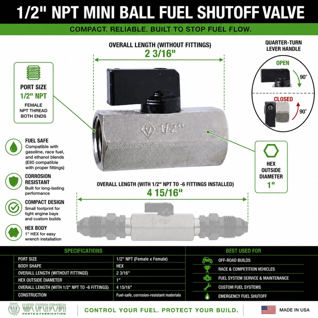 1/2" NPT Mini Ball Fuel Shutoff Valve