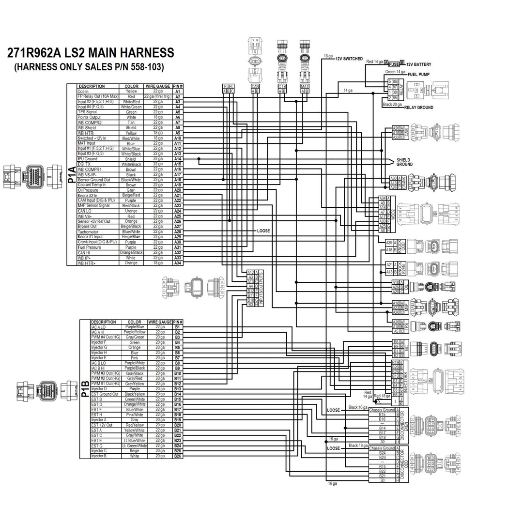 Technical diagram of a LS 58x Terminator X ECU with labeled components on a white background.