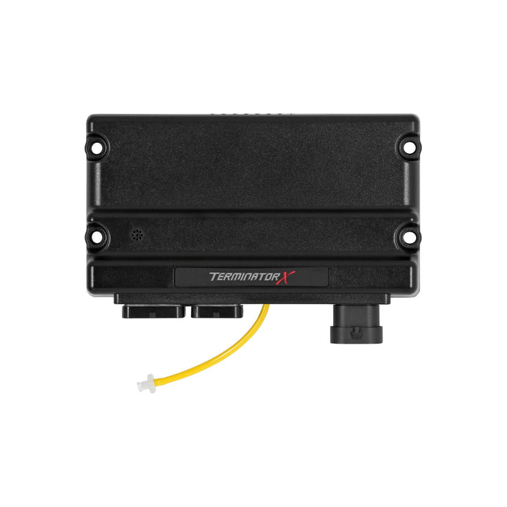 Holley Terminator X service ECU 554-152 with yellow wire on a white background, featuring &