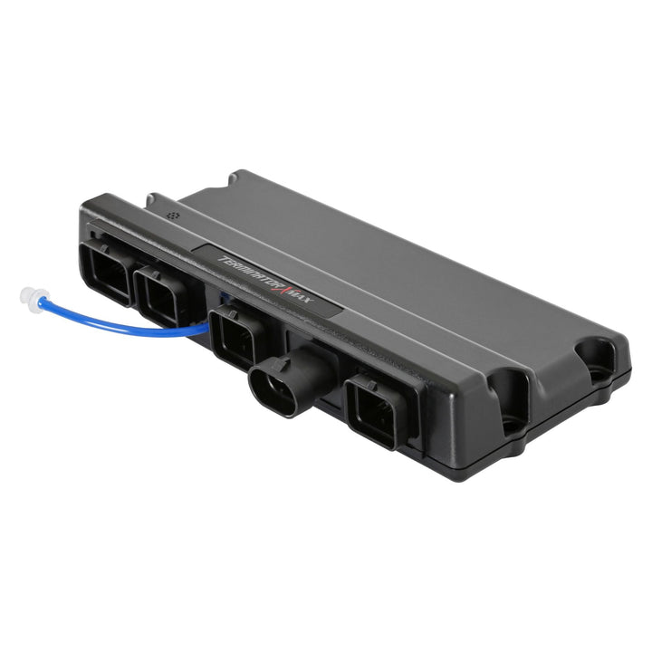 Black Holley Terminator X Max service ECU with a blue cord on a white background