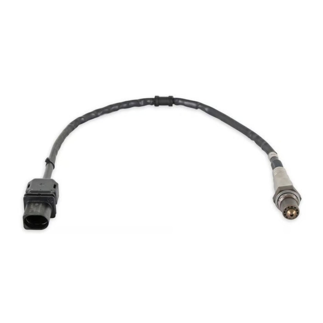 A black Bosch LSU wideband oxygen sensor replacement with a multi-pin connector on one end and a smaller plug on the other, shown against a plain white background.