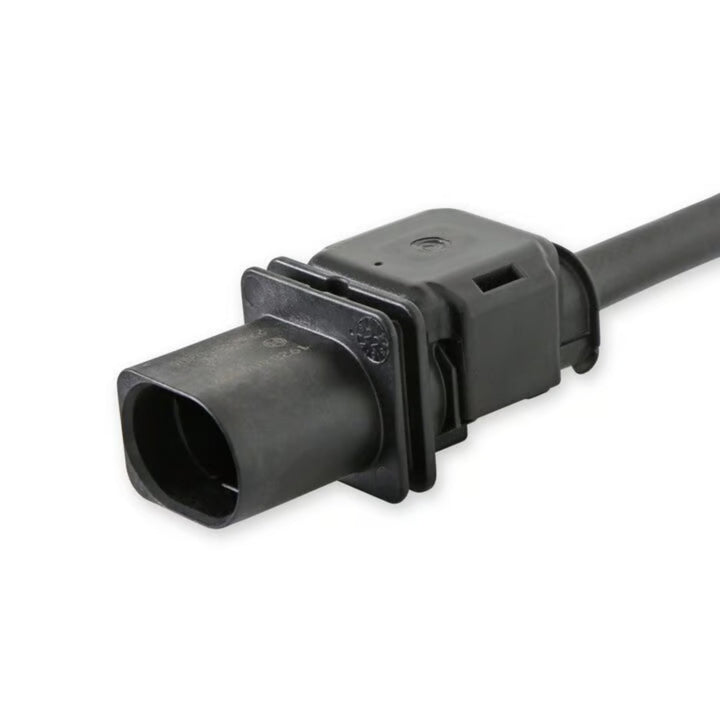 Black Holley wideband lambda sensor with cable on a white background