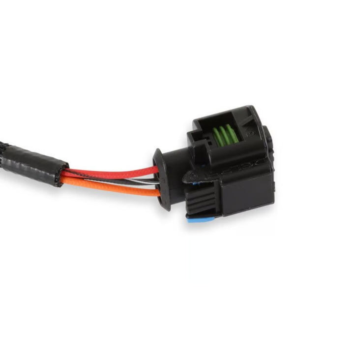 Holley EFI LS main harness MAP adapter with red and orange wires on a white background