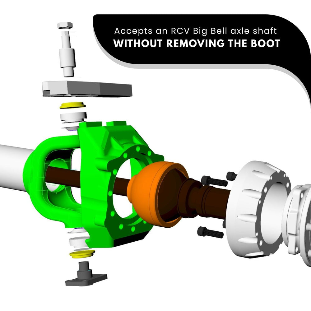 Technical illustration of a RCV Big Bell compatible steering knuckle