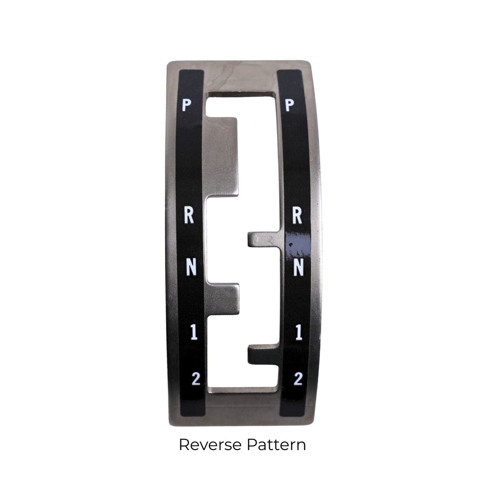Powerglide Winters Sidewinder gate plate replacement with 'P R N 1 2' markings and "Reverse Pattern' text ona white background