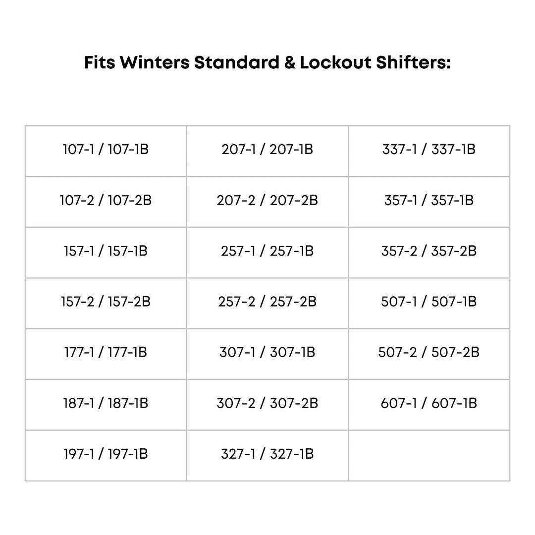 Table listing fits for Winters shifter side plate universal mount and fitment for Shifters